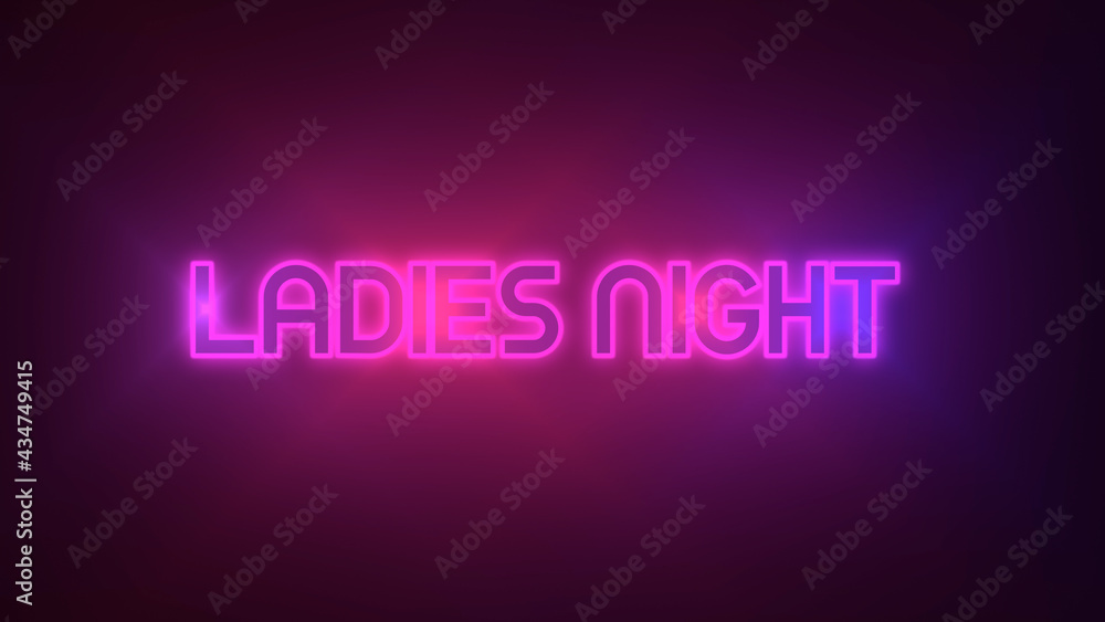 Ladies Night Neon Glow Light Blinking on Black Background