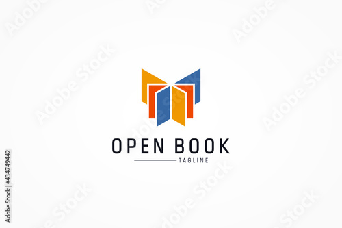 Open Book Logo. Colorful Geometric Shapes Book Icon isolated on White Background. Usable for Business and Education Logos. Flat Vector Logo Design Template Element.