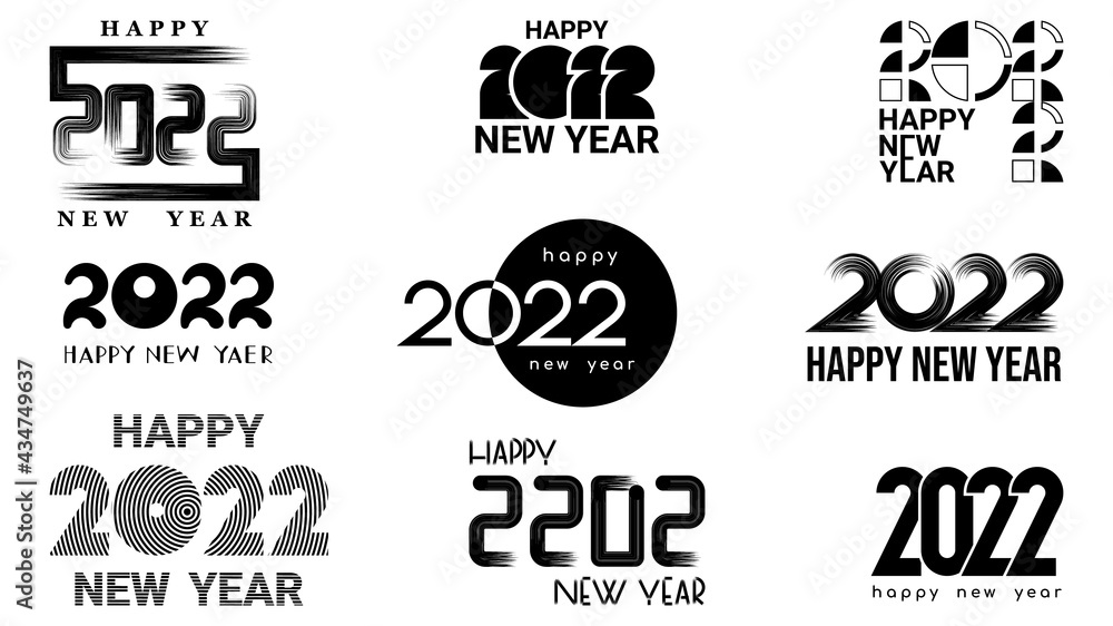 Obraz premium Set of flat black icons happy new year 2022, different shapes are used, and composition of numbers