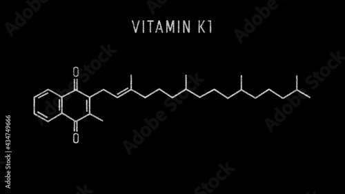 Phytomenadione also known as vitamin K1 or phylloquinone Molecular Structure Symbol Sketch or Drawing on black background