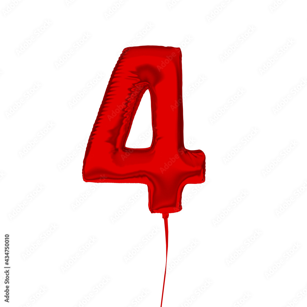 Fototapeta premium Balloon Number four Isolated on white background. 3d illustration