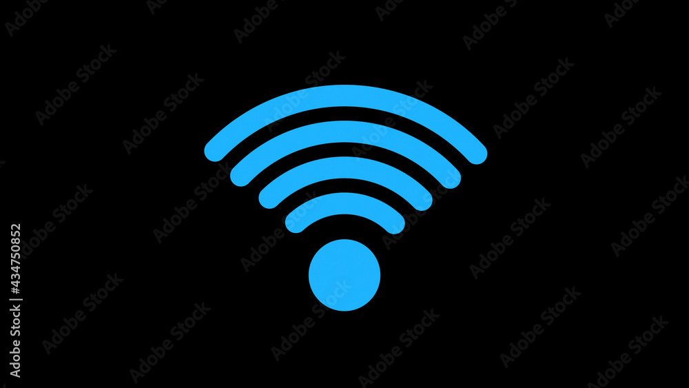 Blue Wifi Icon Connection Sign on Black Background Blue Wifi Icon Connection Sign on Black Background