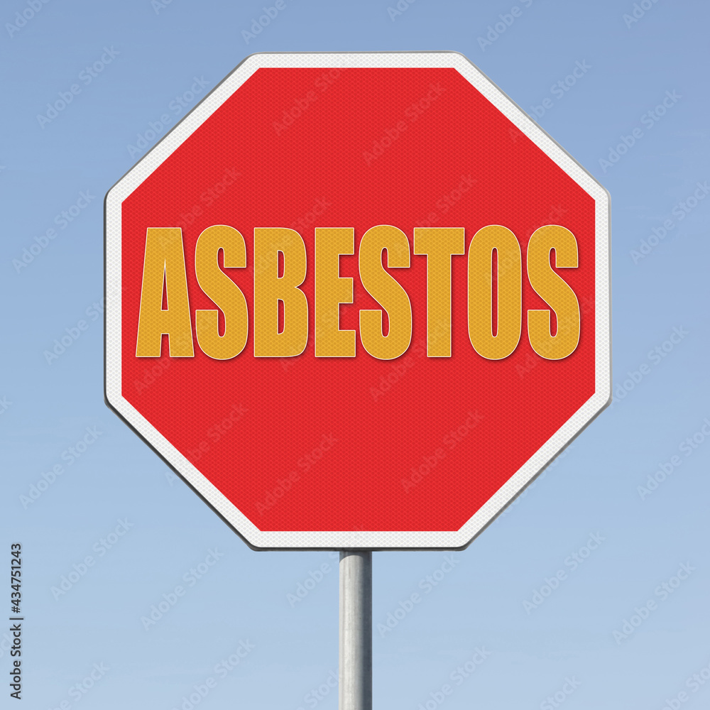Stop asbestos material - concept with a stop road sign Stop asbestos material - concept with a stop road sign