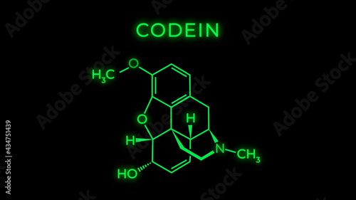 Codein or Codeine or 3-Methylmorphine Molecular Structure Symbol on black background 