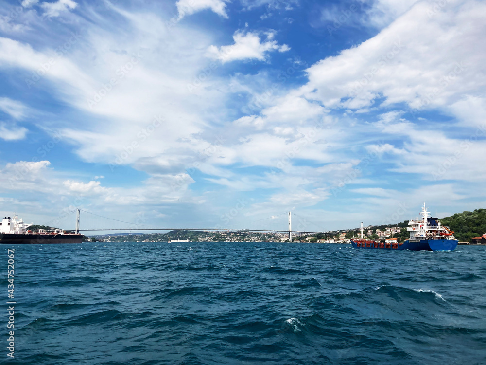 cargo ships crossing istanbul bosphorus
