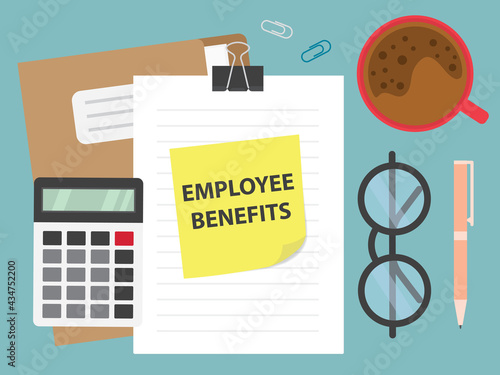 employee benefits written on yellow sticky note - vector illustration
