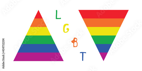 LGBT symbology. Striped multicolored triangles on white background.Simple logo, symbol of freedom of sexual choice.Isolated.Vector illustration.