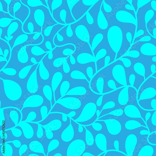 Seamless pattern with plants on blue background. Vector print with herbs. Flat botanical wallpaper.