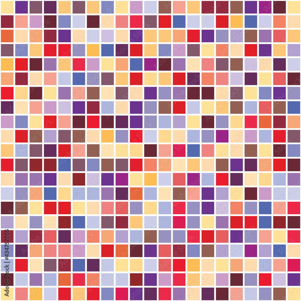 Fototapeta premium Seamless mosaic pattern.Endless background with tiles. Multicolored backdrop with square elements. Simple wallpaper. Isolated. Vector illustration.