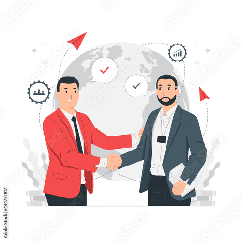 Business deal, two business partners handshaking concept illustration
