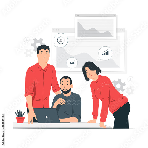 Business team meeting and discussing ideas for start-up concept illustration