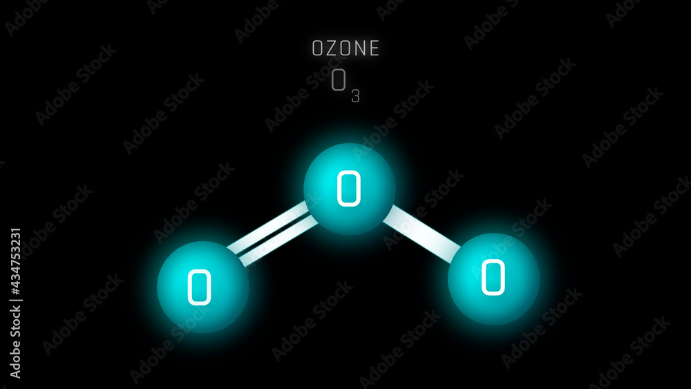 Ozone or O3 Structure Symbol Neon Glow and Futuristic on black background Ozone or O3 Structure Symbol Neon Glow and Futuristic on black background