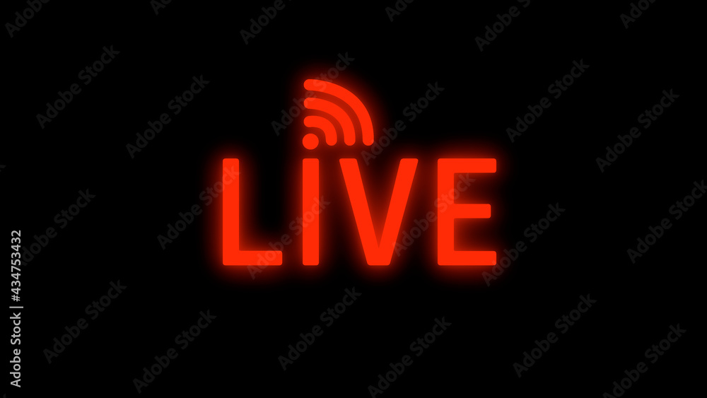 Red Live Stream Sign Indicator with Wave symbol on Black Background