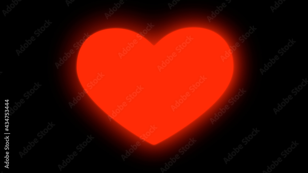 Red Neon Glow Heart Shape Beating Flat Design on White Background
