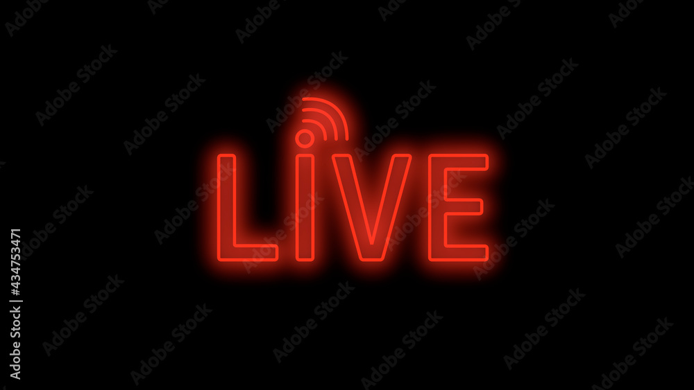 Red Stroke Live Stream Sign Indicator with Wave symbol on Black Background Red Stroke Live Stream Sign Indicator with Wave symbol on Black Background