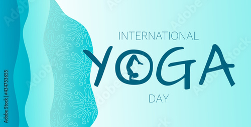 illustration for the World yoga day. silhouette of a girl doing yoga in a letter. healthy lifestyle, stretching, meditation.