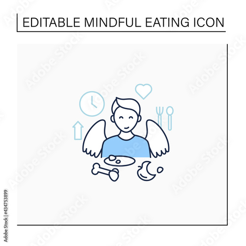 Mindful eating line icon. Satisfied feeling after eating. Enjoy your meal. Conscious nutrition. Healthcare concept. Isolated vector illustration.Editable stroke
