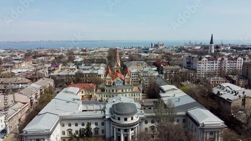 Air footage of St. Paul's Lutheran Church in Odessa Ukraine. photo