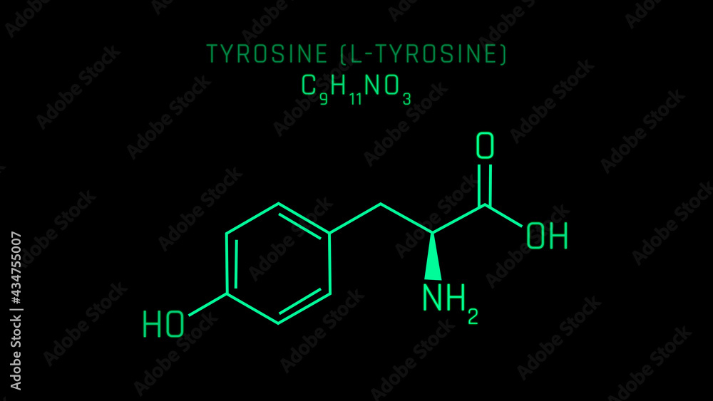 L-Tyrosine or Tyrosine symbol Tyr or Y or 4hydroxyphenylalanine Molecular Structure Symbol Neon on black background