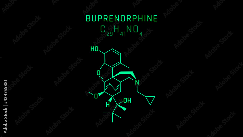 Buprenorphine Molecular Structure Symbol on black background Stock