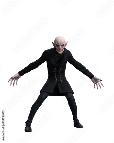 Vampire fictional horror movie character. 3d illustration isolated on white background.