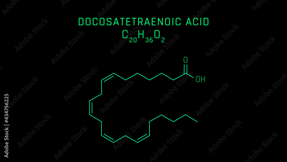 Docosatetraenoic Acid Molecular Structure Symbol on black background Docosatetraenoic Acid Molecular Structure Symbol on black background
