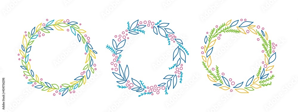 Colorful set hand drawn wreaths. Colorful set hand drawn wreaths.