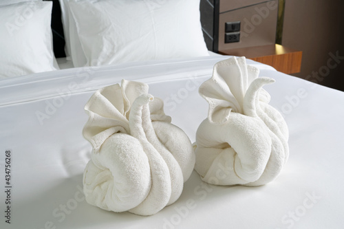 spa towel folded on bed .relax on summer holiday concept
