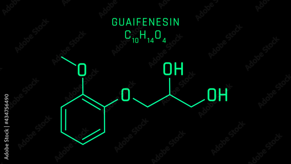 Guaifenesin Molecular Structure Symbol on black background
