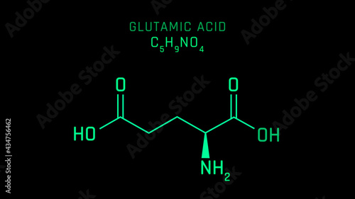 Glutamic Acid or Glutamate Molecular Structure Symbol on black background photo