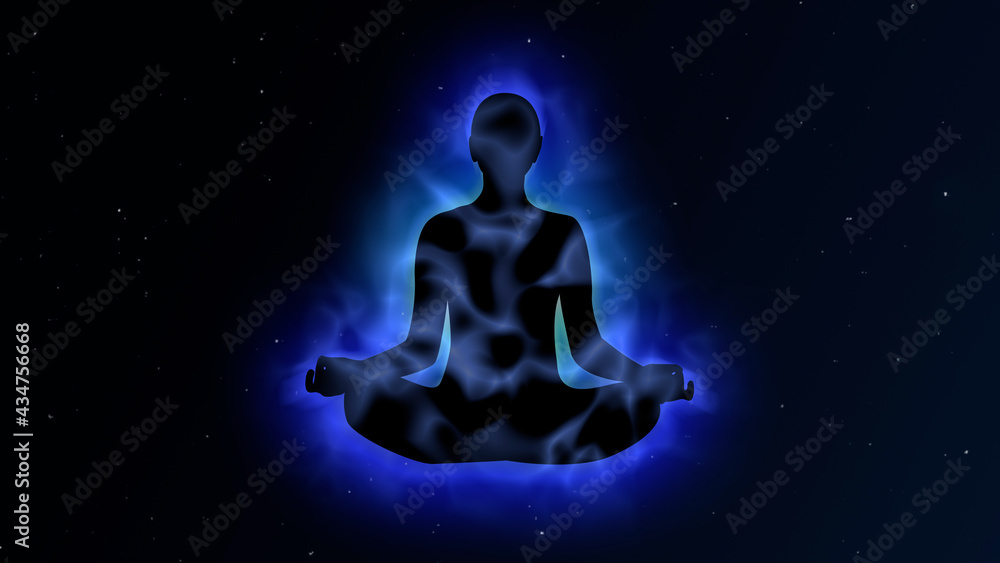 Human Covered with Energy body and aura in Meditation Concept Illustration on Space Background Human Covered with Energy body and aura in Meditation Concept Illustration on Space Background
