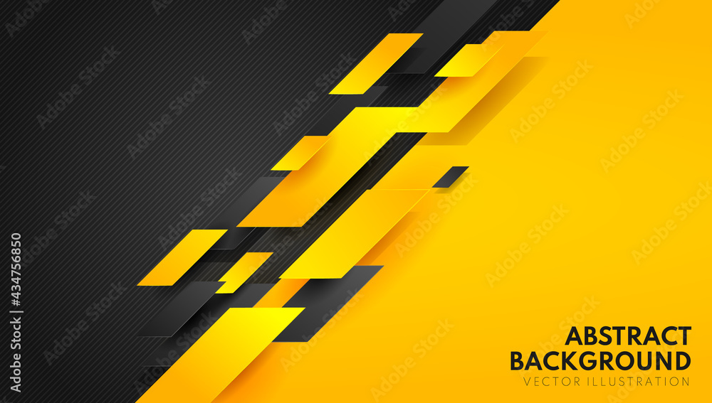 Abstract yellow orange and black contrast background. Tech futuristic