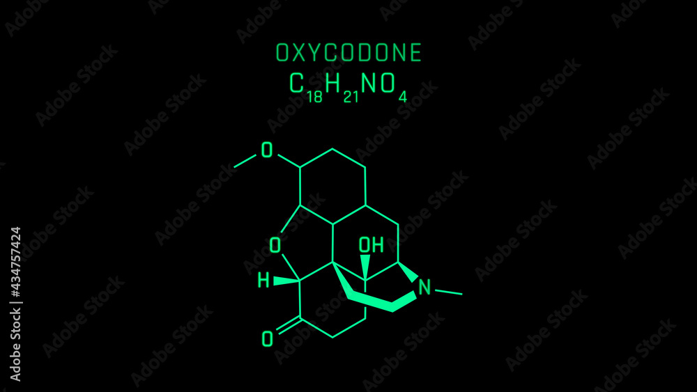 Oxycodone Molecular Structure Symbol Neon on Black Background Stock