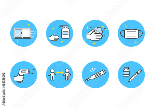 Set of signs for countermeasures against covid-19. Vector illustration isolated on white background.