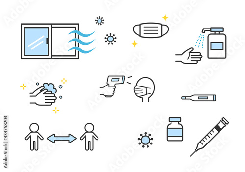 Set of countermeasures against covid-19. Vector illustration isolated on white background.