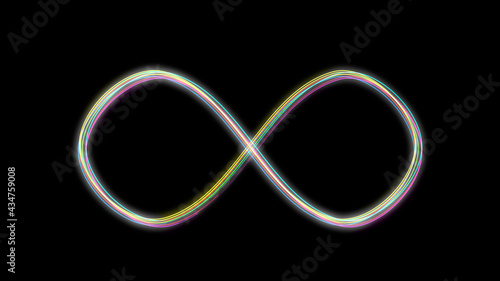 Glowing Multicolour Infinity Symbol on Black Background