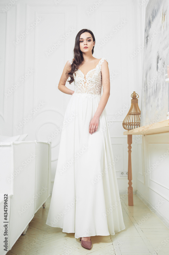 Beautiful fashion bride morning in wedding dress Beautiful fashion bride morning in wedding dress