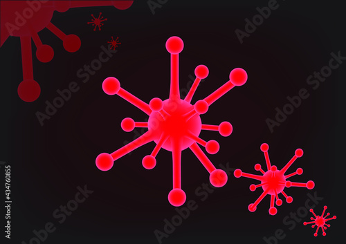 graphic image of red viruses or germs floating on dark red bloodstream background, concept for dangerous microorganism is spreading or coronavirus spreading in this time