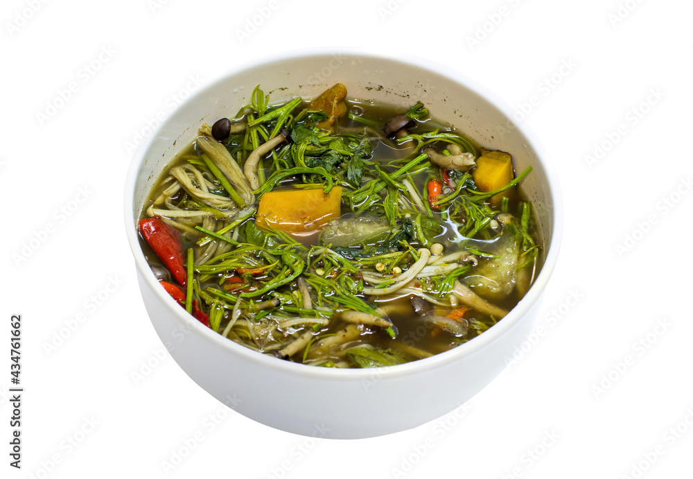 Cooked mushroom curry, traditional Thai food. Clipping path.