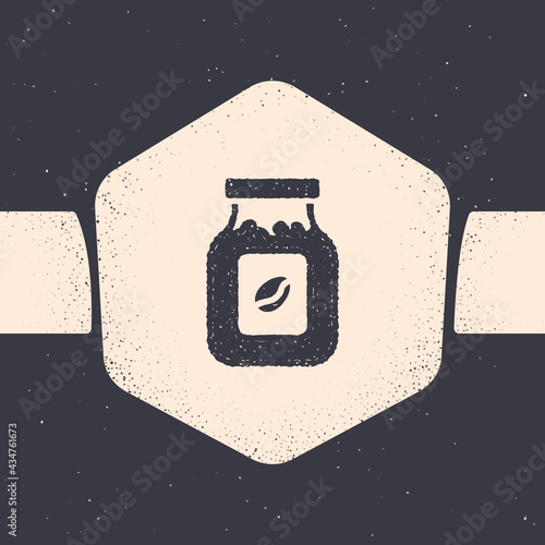 Grunge Coffee jar bottle icon isolated on grey background. Monochrome vintage drawing. Vector