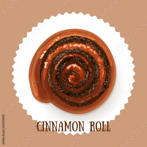 Cinnamon or poppy seeds, chocolate rolls isolated on white, brown background. Vector illustration for postcard greeting card, banner, advertising, menu, articles.