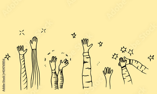 Applause hand draw on yellow background.vector illustration.