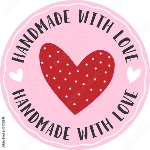 red and pink round HANDMADE WITH LOVE sticker or label vector illustration