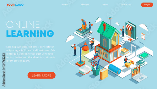 Modern flat design isometric concept of Online Education. Landing page template. Training courses, specialization, tutorials, lectures. Can use for web banner, infographics, and website. Vector illust