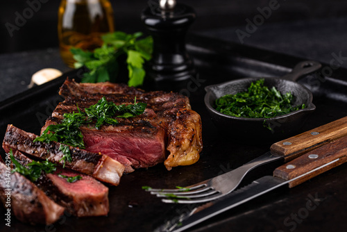 Tableau sur toile Grilled marbled rib eye steak