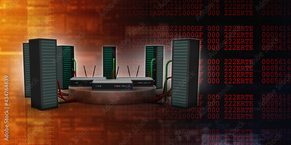 3d illustration Data center server connected modem wifi Stock ...