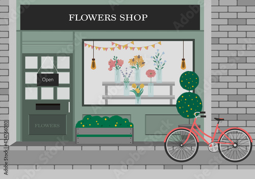 Flowers shop facade. Architect, florist topic 