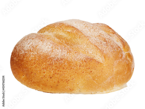 Bread roll isolated on white background photo. Fresh wheat crusty loaf. Artisan bakery product.
