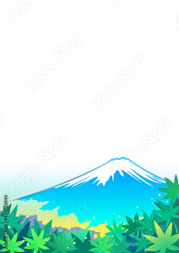 緑紅葉と富士山のポスター © RannaLinne