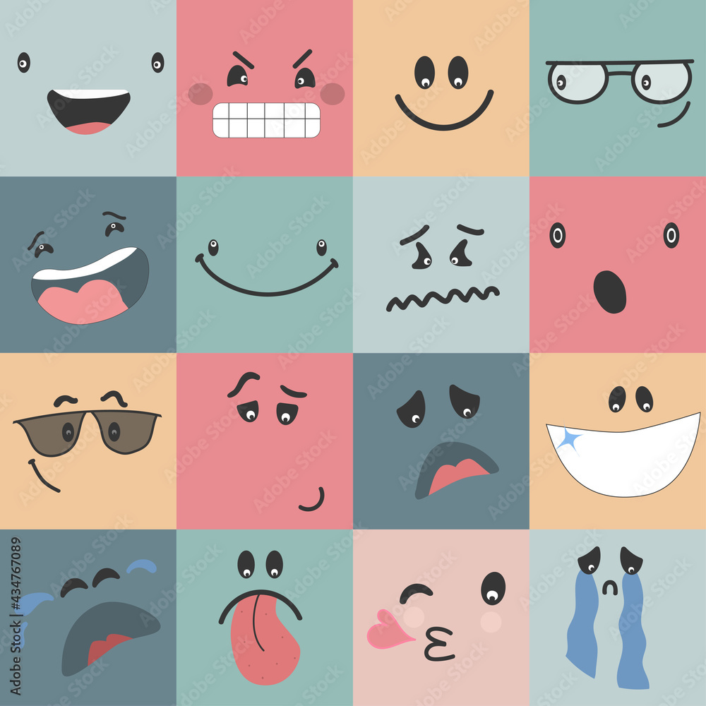 Emoticons set. comic Faces with various Emotions. Different characters ...